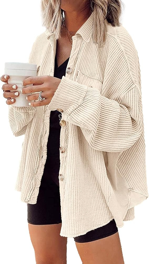 Nirovien Womens Waffle Knit Shacket Oversized Button Down Shirt Jacket Lightweight Spring Outfits... | Amazon (US)