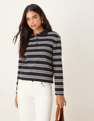 Mango polo shirt in navy and grey stripe | ASOS (Global)