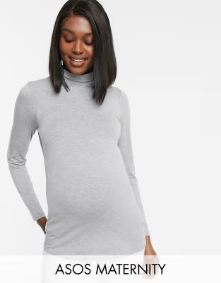 ASOS DESIGN Maternity turtleneck long sleeve top in gray marl | ASOS (Global)