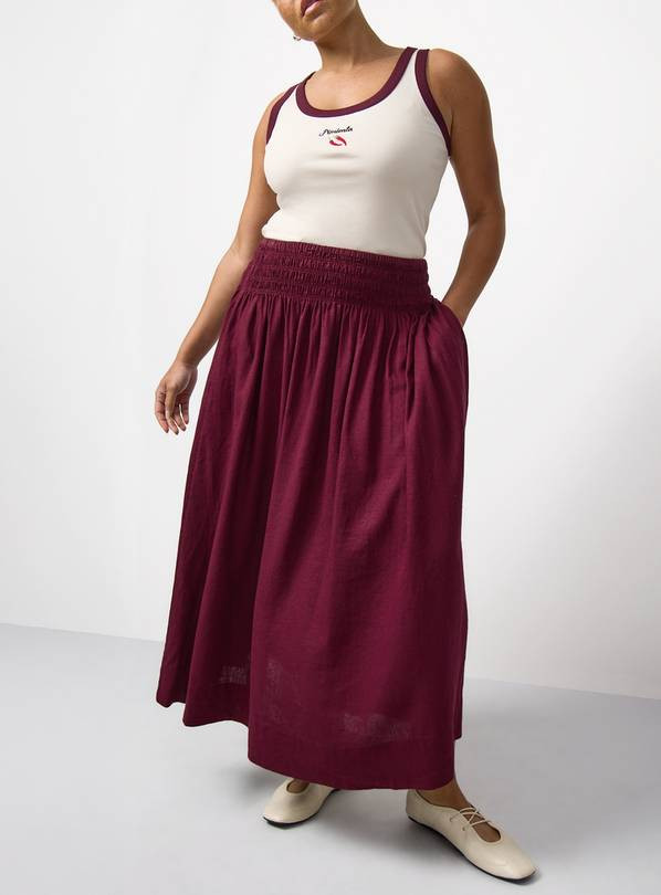 Buy Dark Red Linen Rich Shirred Waist Midaxi Skirt 6 | Skirts | Tu | Tu Clothing