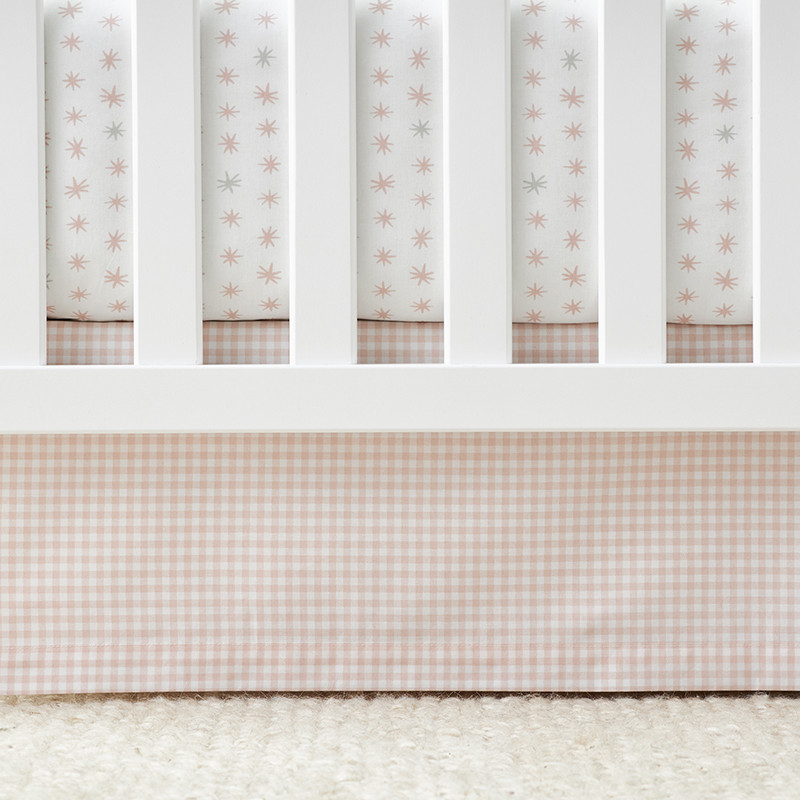 Ditsy Gingham Classic Cool Classic Cool Organic Cotton Percale Tailored Crib Skirt- Pink | The Company Store