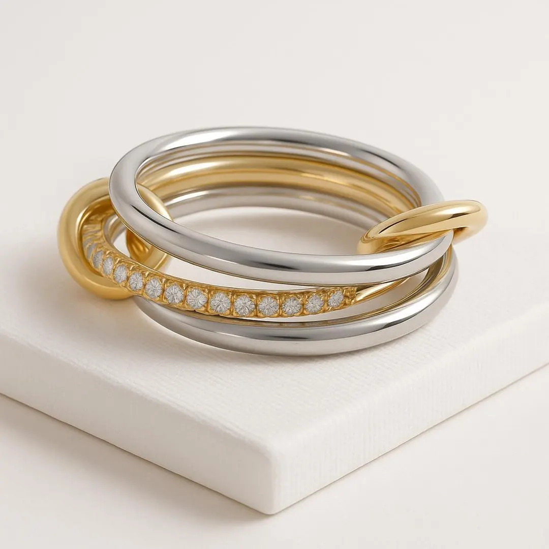 14K Solid Gold Multi Link Connected Ring, Chunky Two Tone Connector Ring, Eternity Statement Ring... | Etsy (US)