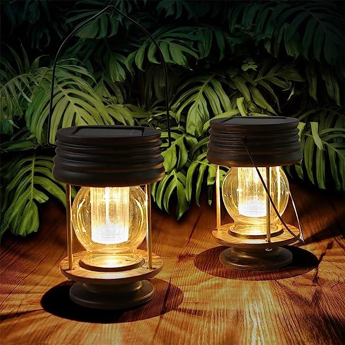 Hanging Solar Lights Outdoor - 2 Pack Solar Powered Waterproof Landscape Lanterns with Retro Desi... | Amazon (US)