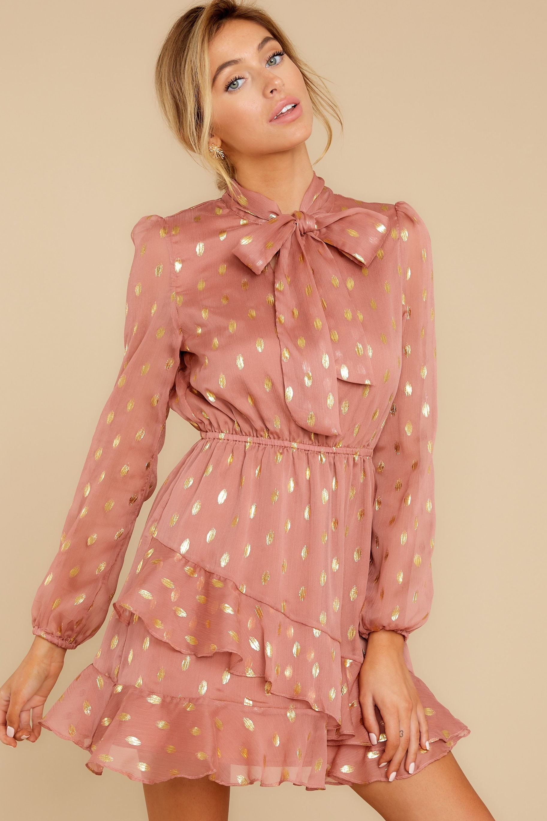 Creative Play Mauve Pink And Gold Print Dress | Red Dress 