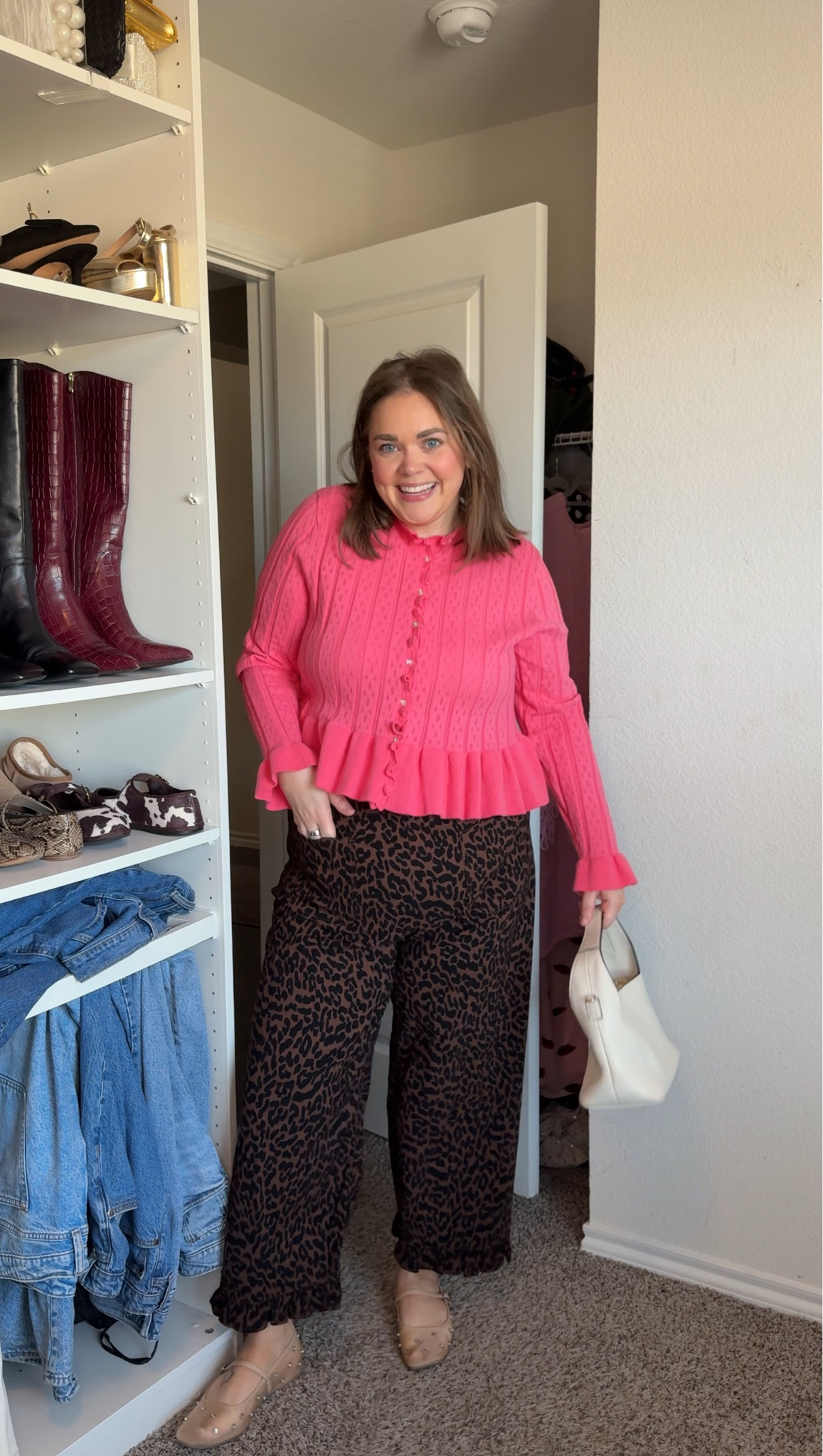 Casual leopard pants outfit wearing 16 on pants they have stretch and xxl in cardigan top 

#LTKFindsUnder50 #LTKPlusSize
