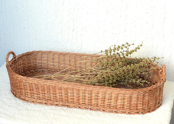 Long Woven Basket Tray, Large Oval Wicker Tray, Large Rustic Ottoman Tray,  Elongated Rustic Tray... | Etsy (US)