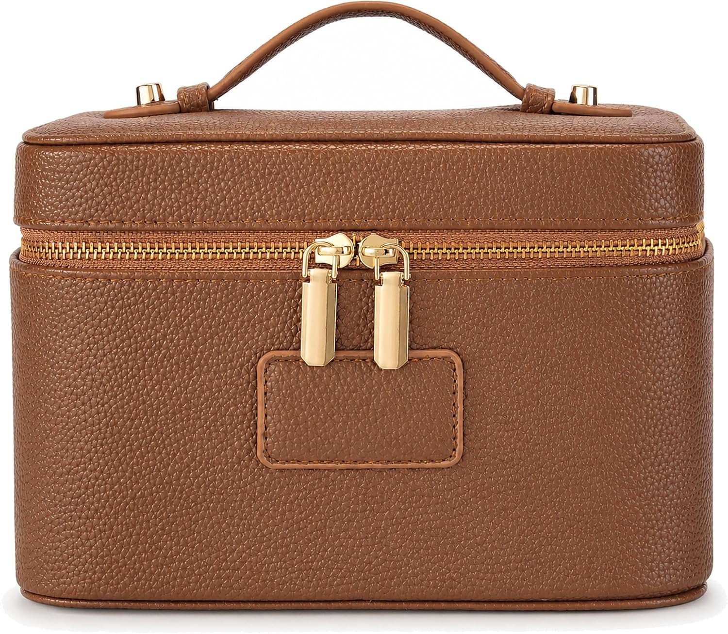 Makeup Bag Travel Toiletry Leather Cosmetic Case, Waterproof Makeup Organizer with Brush Holder, Wipe Clean Removable Divider Vanity Train Bag for Women, Brown | Amazon (US)