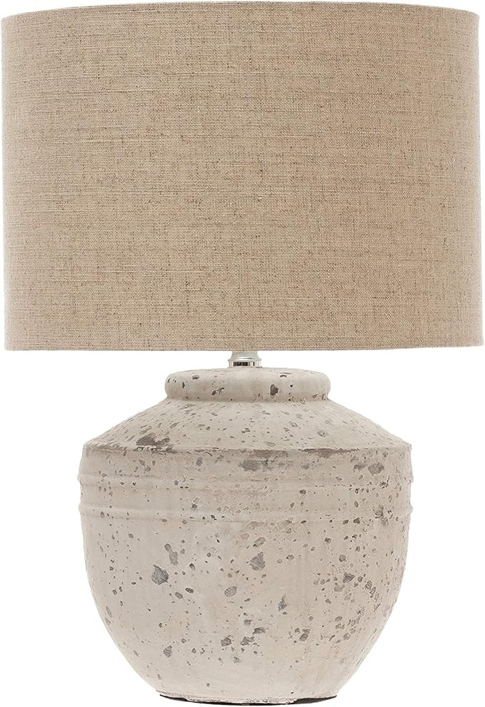 Creative Co-op 19.25 in Cement Linen Shade Table Lamp, White | Amazon (US)