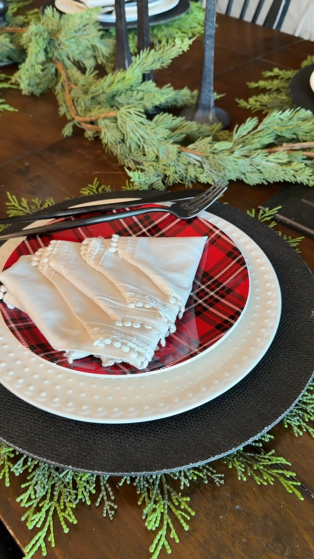 Here’s another easy table scape. Just add some greenery, festive plaids, candlelight and a fun Christmas tree napkin fold! 

#LTKHoliday #LTKHome #LTKSeasonal