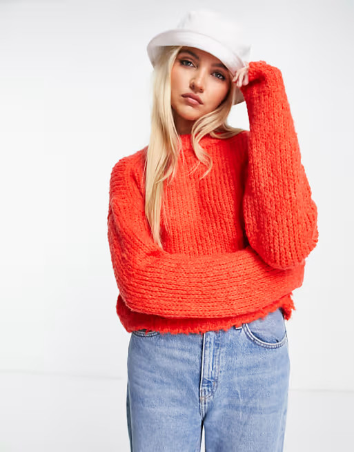 ASOS DESIGN boxy chunky stitch sweater in red | ASOS (Global)