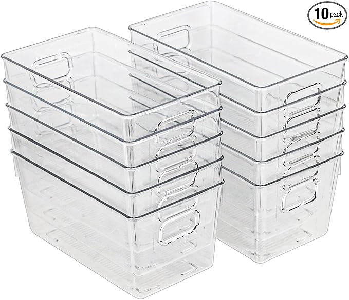 10 PACK Clear Storage Bins Clear Storage Containers for Kitchen Pantry Organization, Organizing B... | Amazon (US)