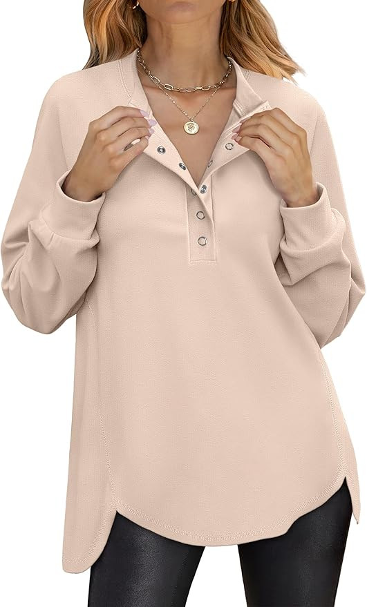 ANRABESS Women's Long Sleeve Henley Tops Tunic Sweatshirt Loose Slit Casual Button Shirts Pullove... | Amazon (US)
