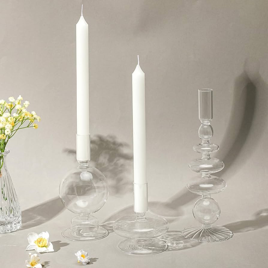 Rtteri 3 Pcs Glass Candlestick Holders Glass Taper Candle Holders Groovy Candlestick Wavy Elegant... | Amazon (US)