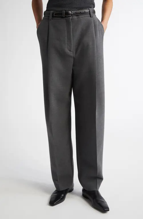 TOTEME Pleated Straight Leg Pants in Grey Melange at Nordstrom, Size 0 Us | Nordstrom
