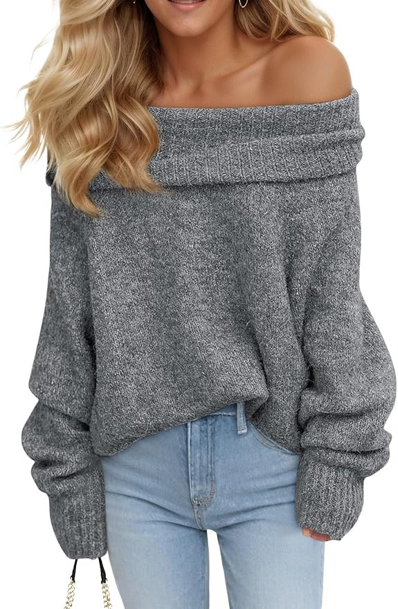 Saodimallsu Womens Off The Shoulder Sweaters Oversized Long Sleeve Loose Ribbed Knit Fall Trendy ... | Amazon (US)