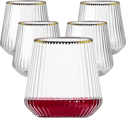 40 Pack Plastic Ribbed Wine Glasses, 14Oz Origami Disposable Wine Glasses Unbreakable Clear Plast... | Amazon (US)