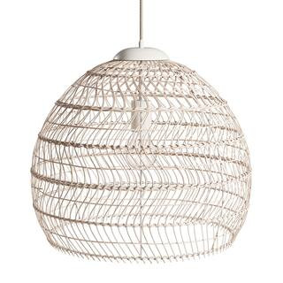 Maverick 1-Light White Shaded Pendant Light with Natural Rattan Bamboo Shade | The Home Depot