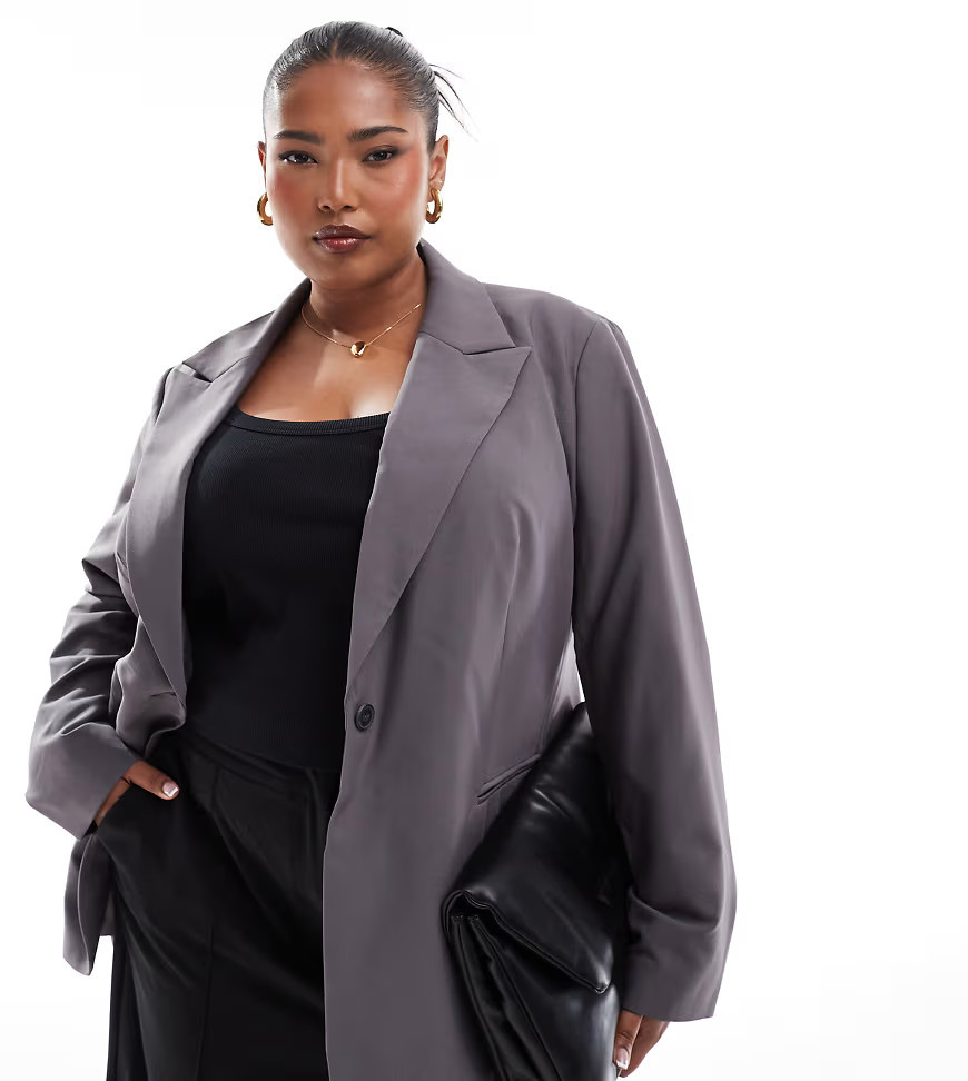 ASOS DESIGN Curve tailored relaxed blazer in grey | ASOS (Global)