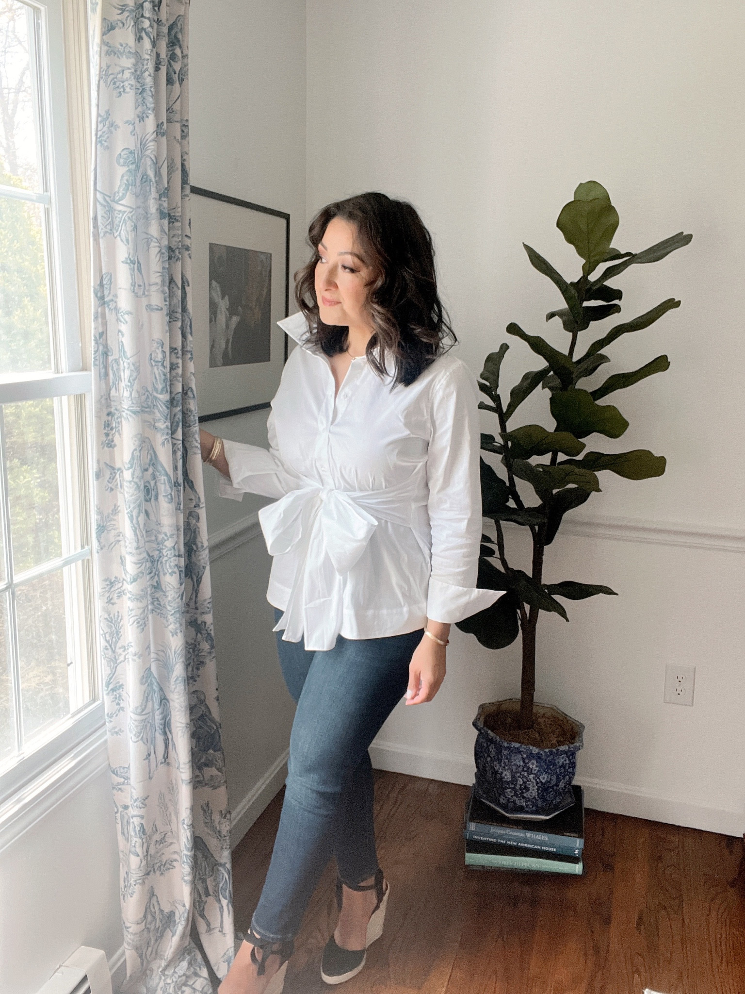 Chico's bow shirt and ankle slimming jeans. #lovechicos 

#LTKstyletip #LTKSeasonal #LTKsalealert