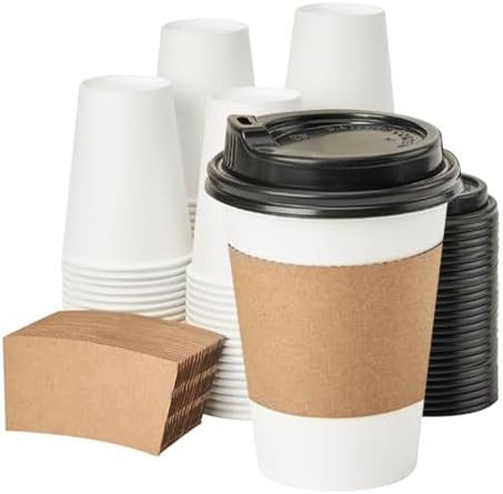 RACETOP [100 pack] Disposable Coffee Cups with Lids 12 oz, Hot Paper Cups with Lids, To Go Cup wi... | Amazon (US)