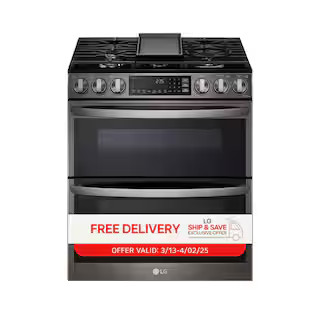 LG 30 in. W 6.9 cu. ft. Smart Slide-In Double Oven Gas Range with ProBake and InstaView in Printp... | The Home Depot