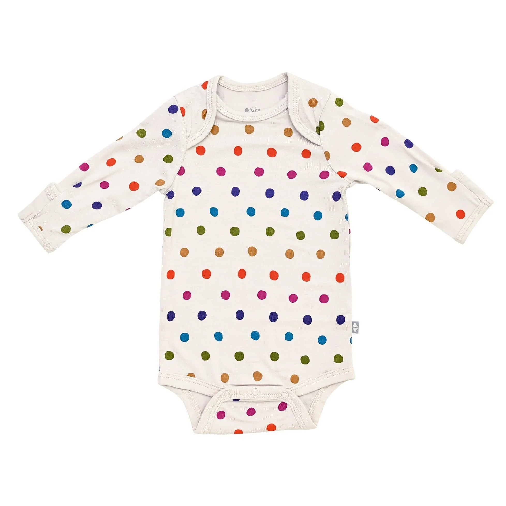 Long Sleeve Bodysuit in Oat Polka Dot | Kyte BABY