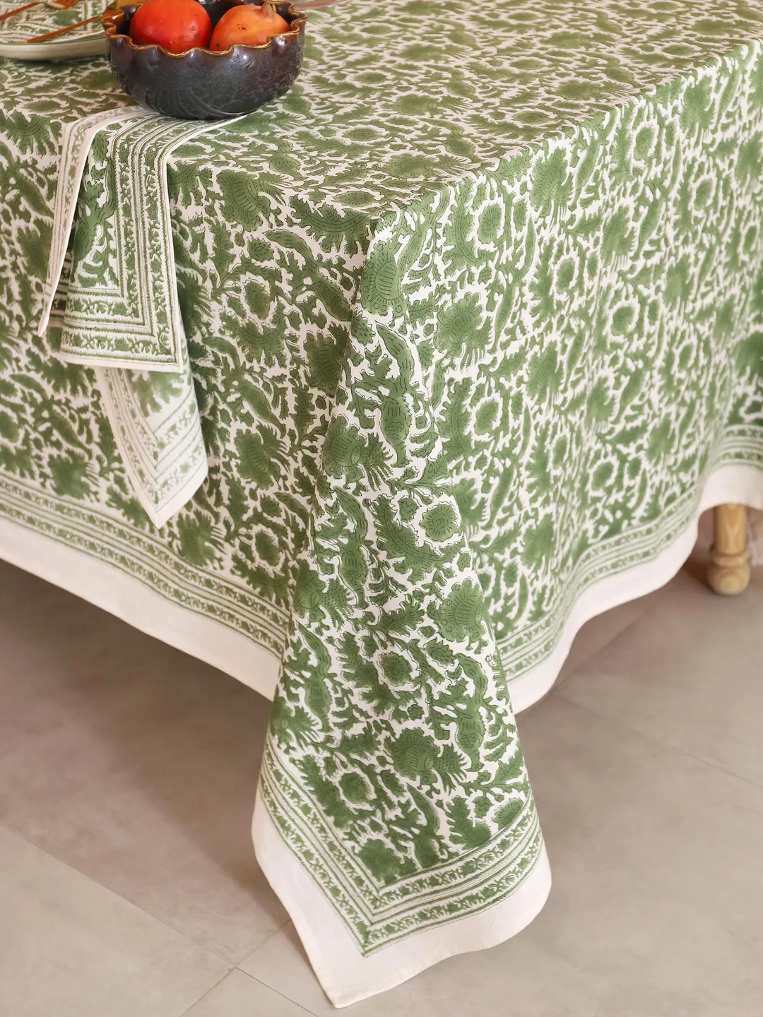 Green Block Print Tablecloth, French Table Cover, Boho Spring Floral Wedding Table Decor, Indian ... | Etsy (US)