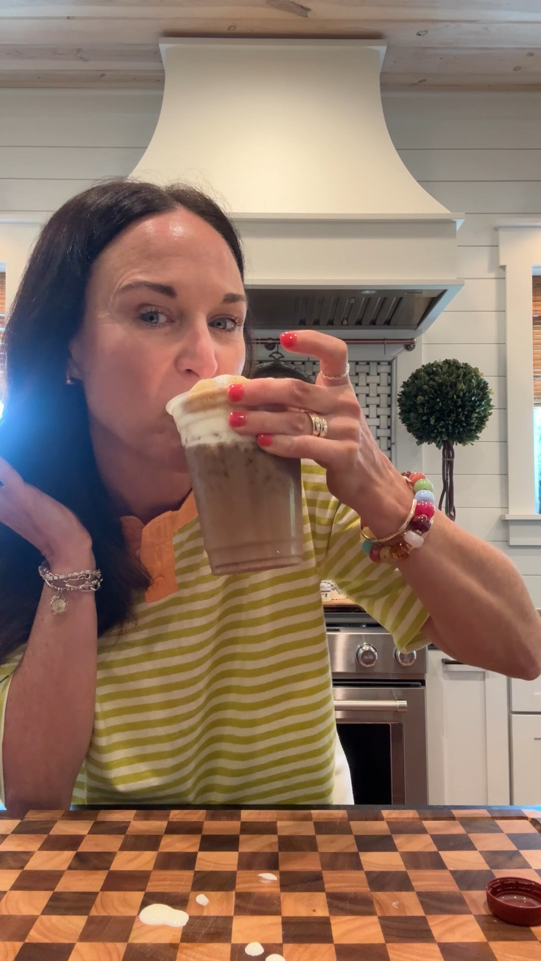 Make a chocolate milk latte with me 🤎☁️

Chocolate Milk Iced Latte 🤎
You’ll need:
2 tsp Nescafé gold instant espresso (I used the blonde) mixed in 4 oz. warm water 
Chocolate milk of choice (I love Fairlife chocolate milk or their chocolate protein drink) 
About 2 oz. of heavy whipping cream or half and half mixed with a splash of vanilla syrup
Pebble ice