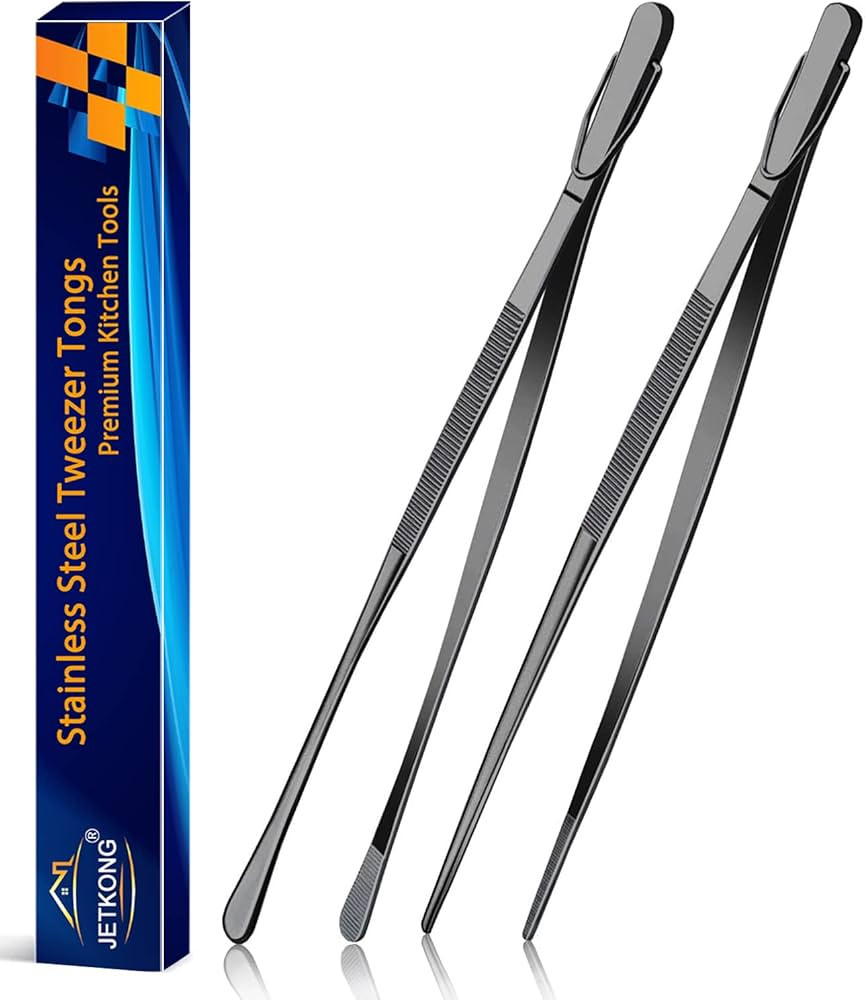 JETKONG 2 Pcs 12-Inch Food Tweezer Tongs, Stainless Steel Kitchen Tweezer Cooking Tweezers (Black... | Amazon (US)