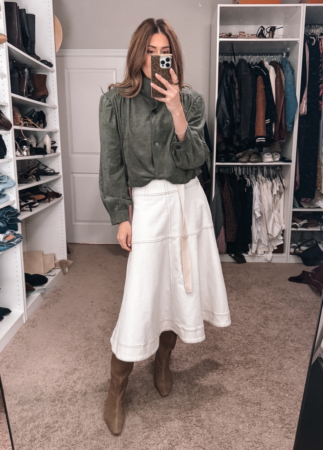 Medium in jacket, size 0 in skirt 