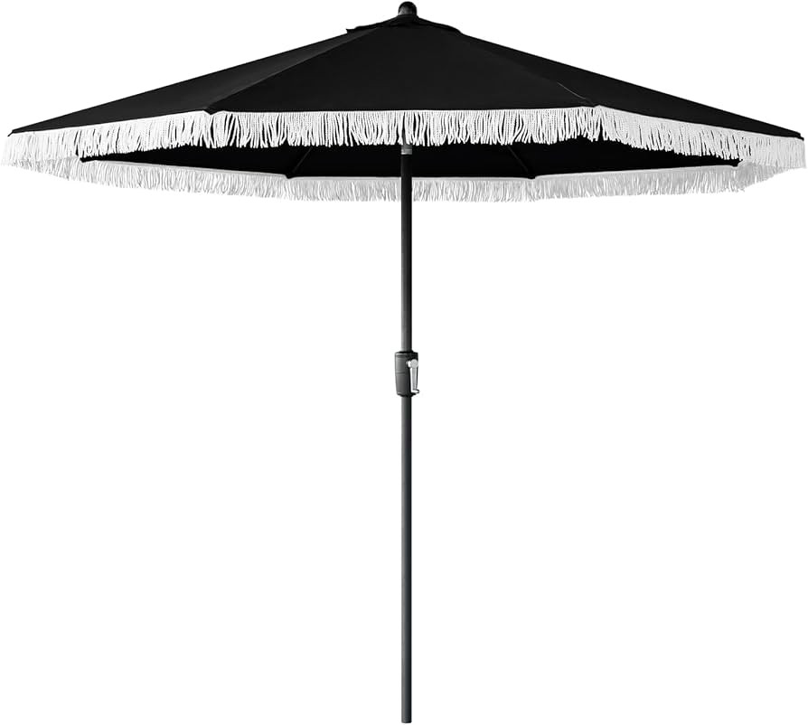 Tempera 9ft Auto Tilt Patio Umbrellas with Fringe, Outdoor Market Umbrellas with Fade Resistant C... | Amazon (US)