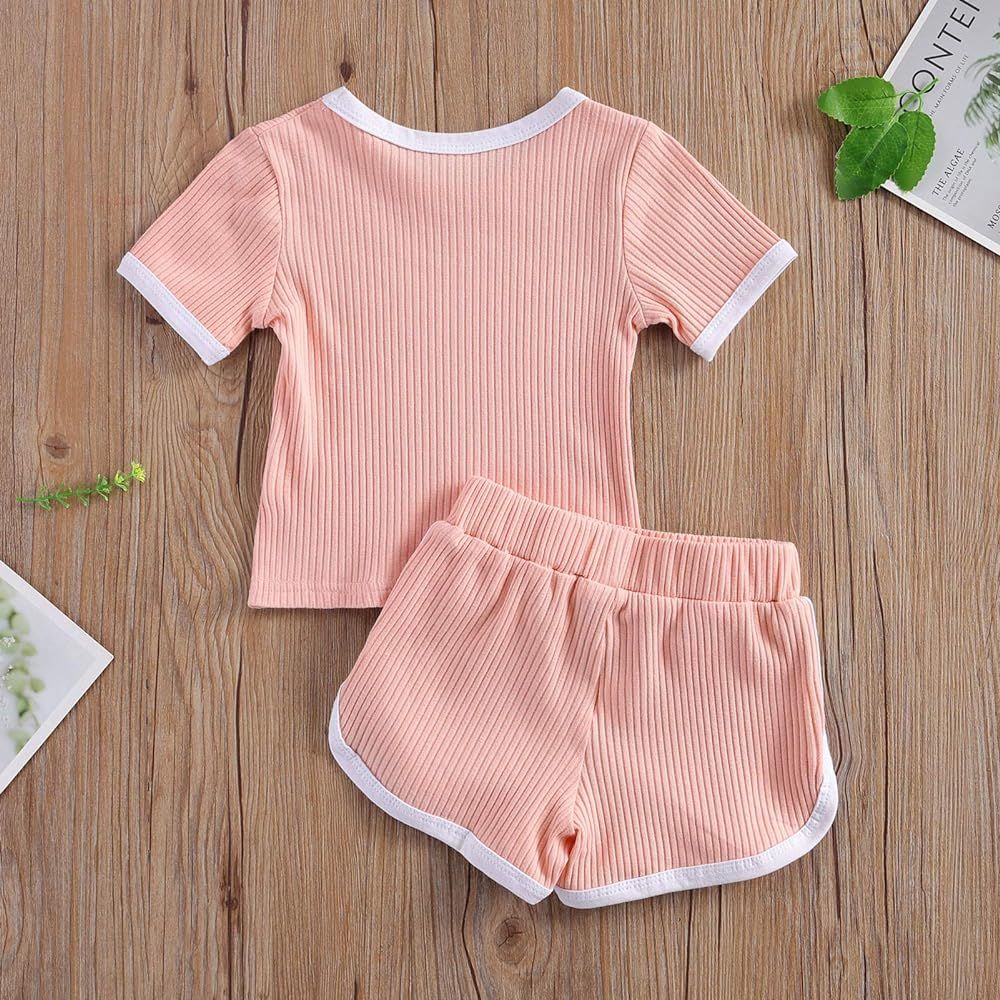 Toddler Baby Boy Girl Summer Clothes Ribbed Short Sleeve T-Shirts Tees Tops+Drawstring Shorts Pants  | Amazon (US)