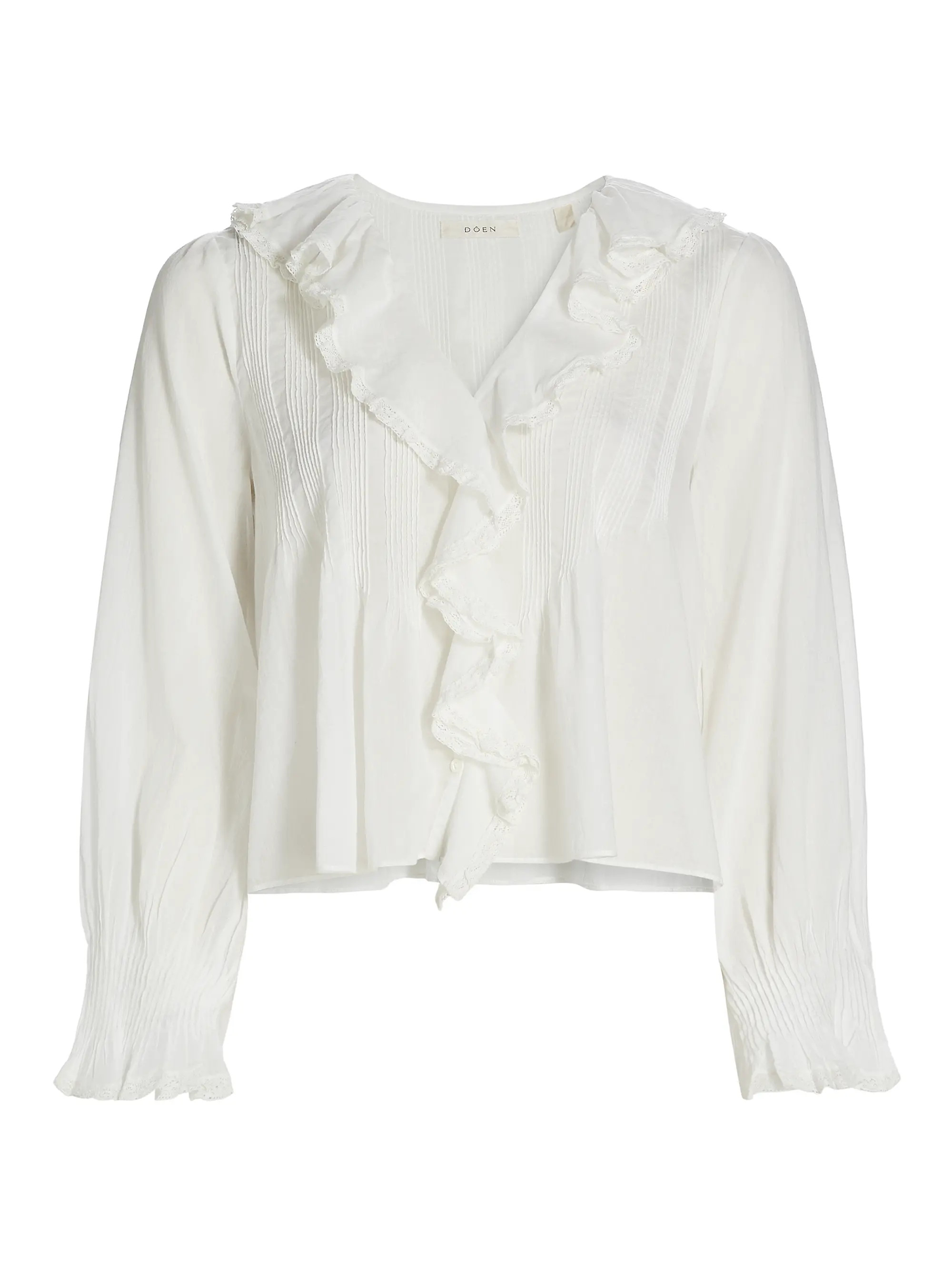 Hardy Pintuck Cotton Shawl-Collar Blouse | Saks Fifth Avenue