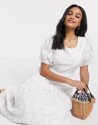 Moon River crinkle volume midi dress in white | ASOS (Global)