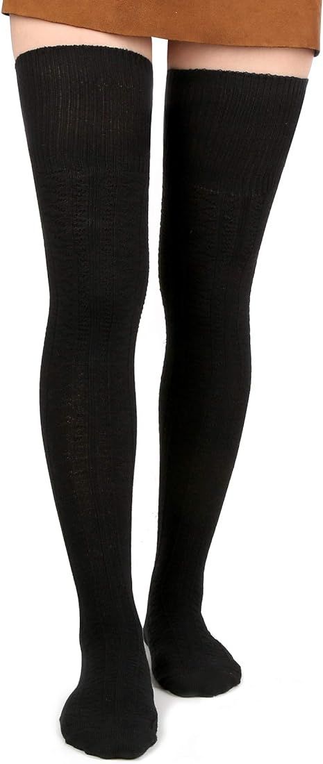 Women Thigh High Socks Extra Long Cotton Knit Warm Thick Tall Long Boot Stockings Leg Warmers | Amazon (US)