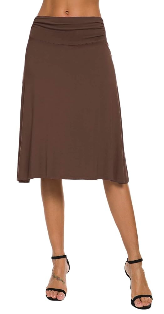 EXCHIC Women's Solid Stretch Ruched Waistband Flared Midi Yoga Skirt | Amazon (CA)