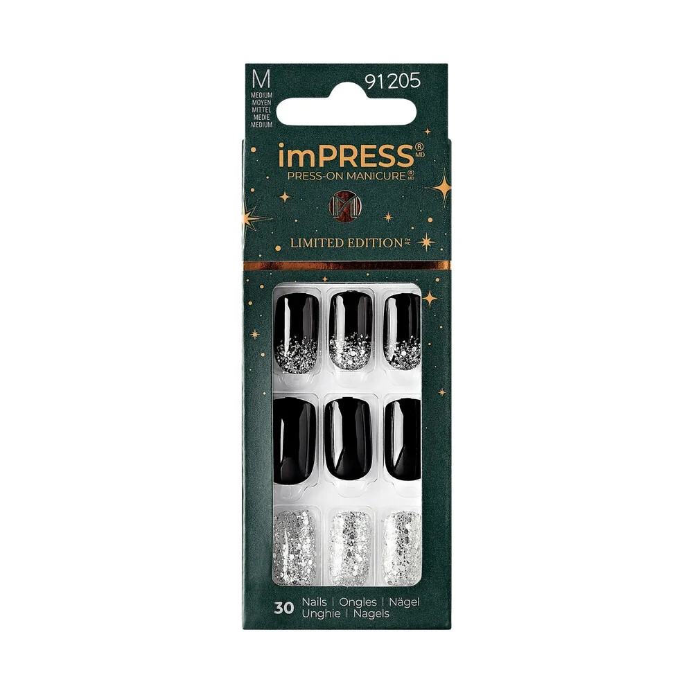 imPRESS Holiday Press-On Nails, Wishlist, Black, Medium Length, Square Shape, 30 Ct. | Walmart (US)