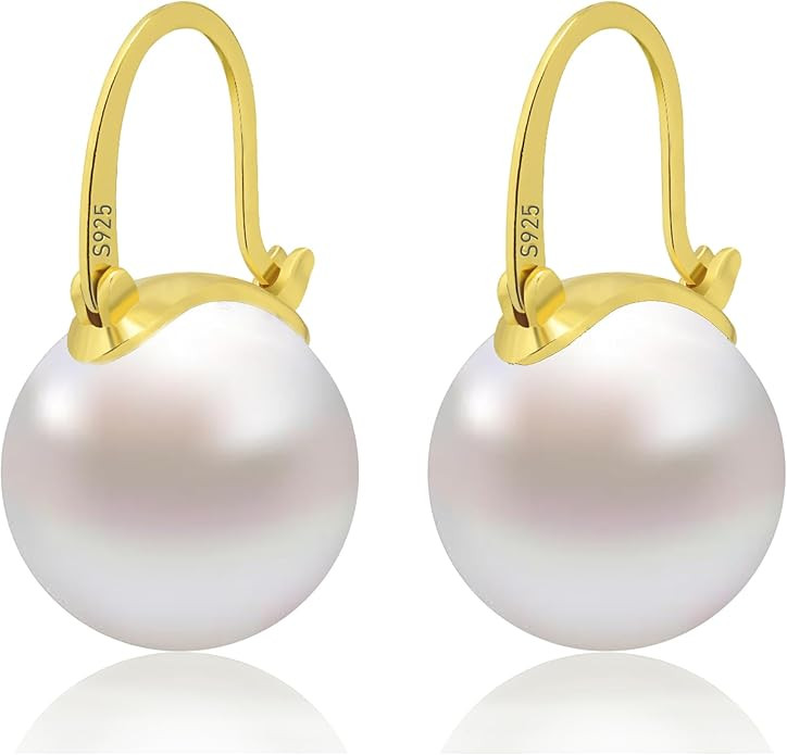 HUGE TOMATO 925 Sterling Silver Simulated Shell Pearl Earrings for Women Trendy, Big Pearl Drop E... | Amazon (US)