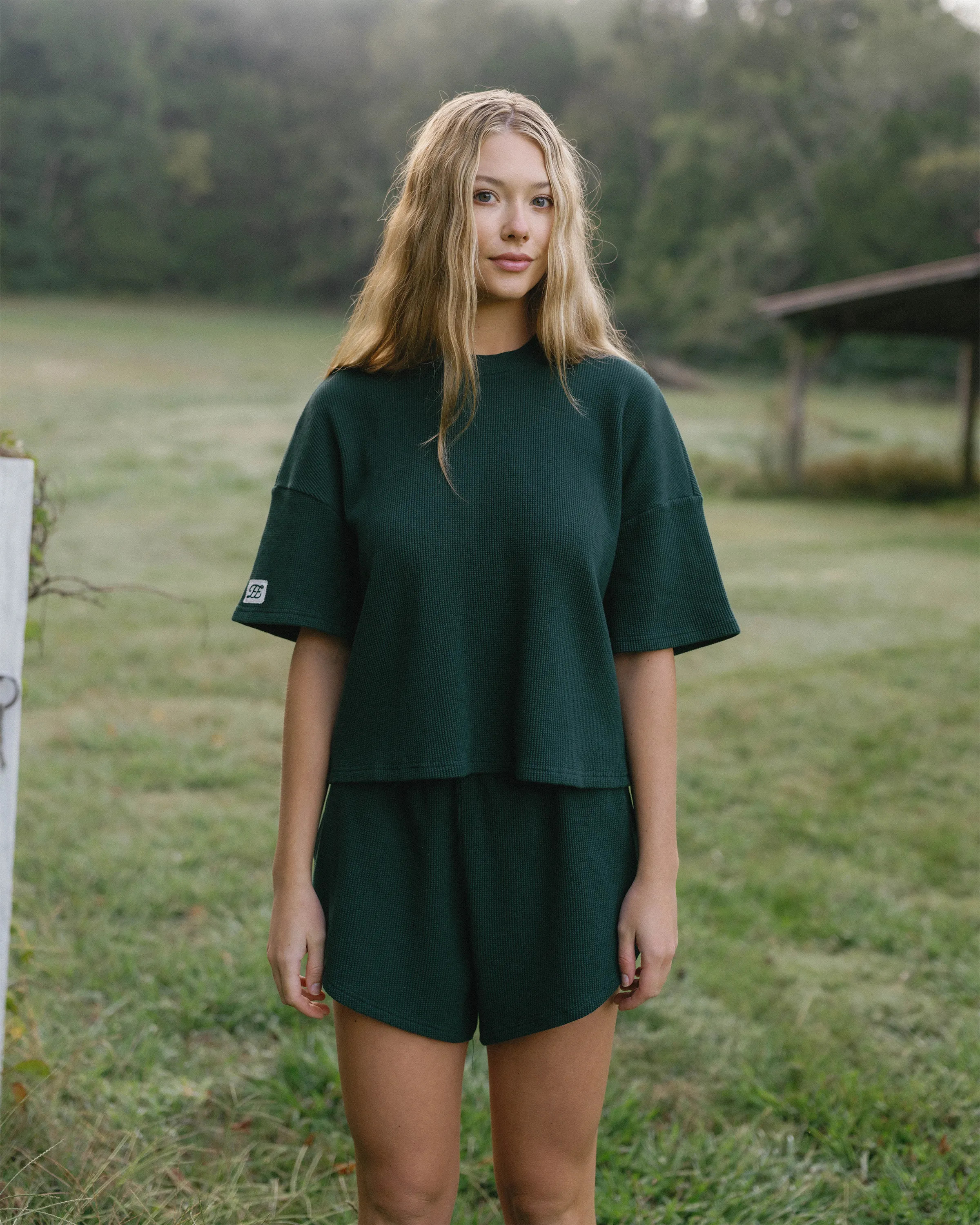 Short Sleeve Waffle Tee in Pine | Eleven Eleven