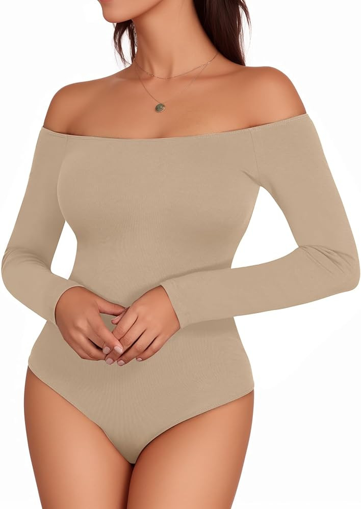 MANGOPOP Women's Off The Shoulder Long Sleeve Short Sleeve Bodysuit Sexy Backless Body Suit Tops | Amazon (US)