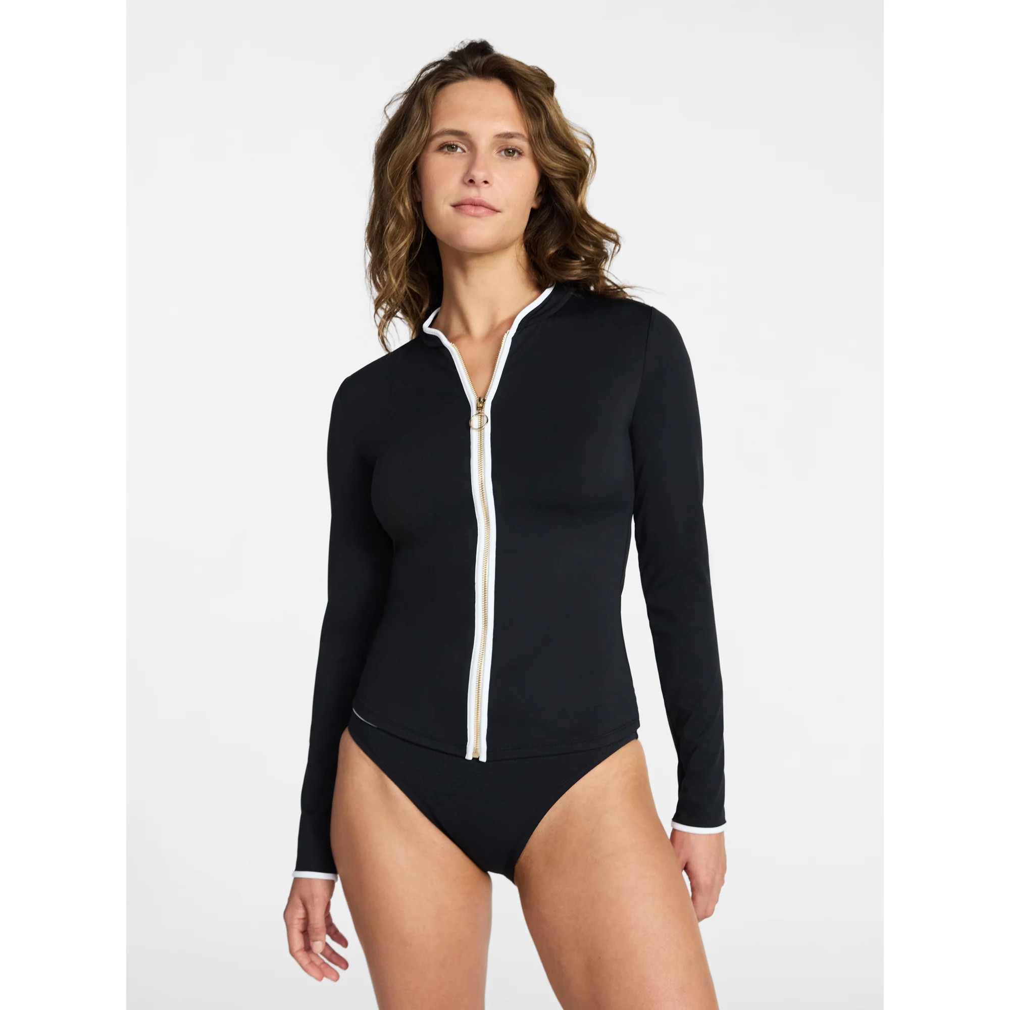 Time and Tru Women's and Women's Plus Size Sun Vest Coverup with Long Sleeves, Sizes XS-2X | Walmart (US)