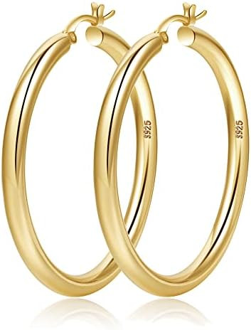 4mm Thick Gold Chunky Earrings Steling Silver Post Hoops Earrings For Women Hollow Tube Hoops Ear... | Amazon (US)
