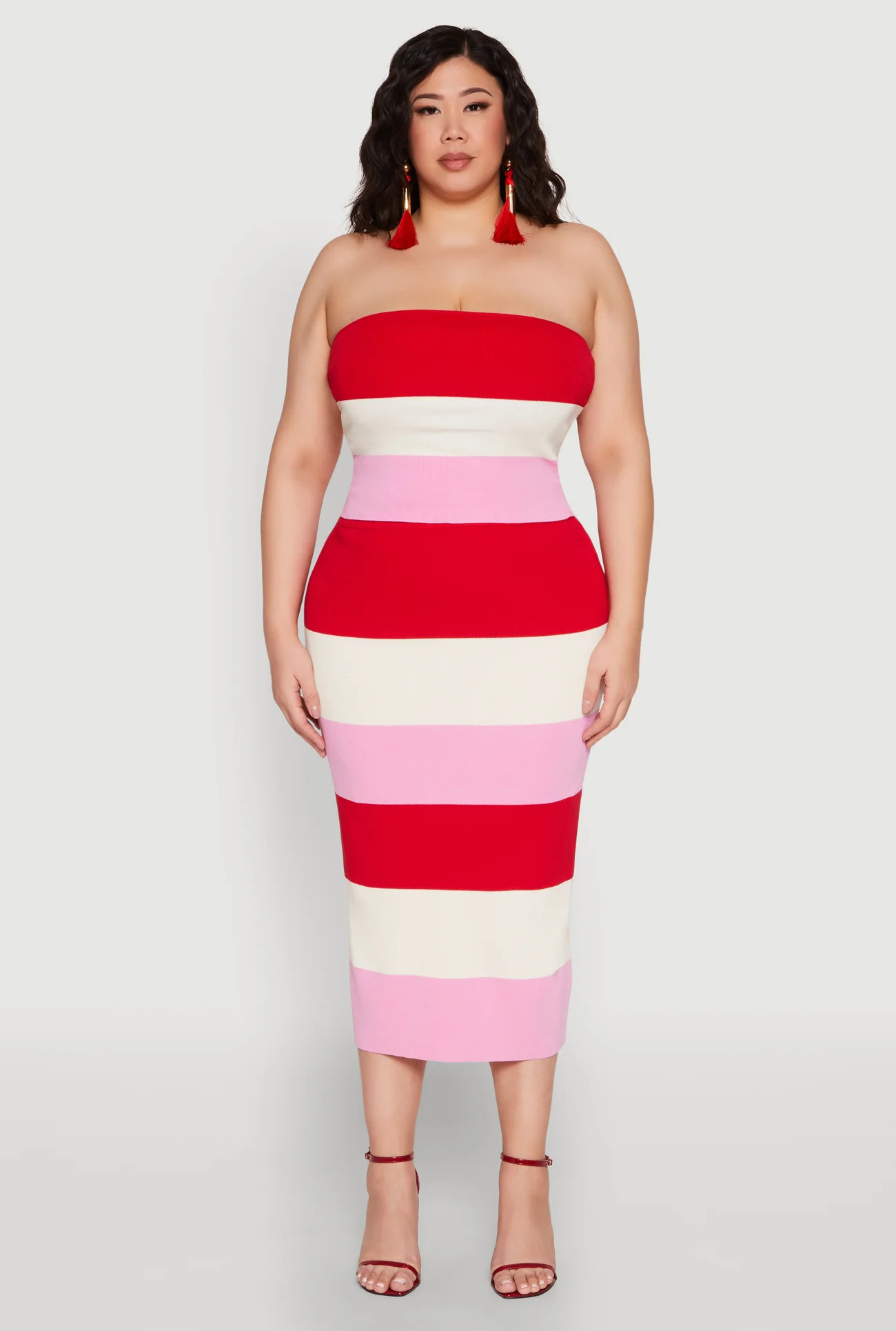 Plus Size Striped Midi Skirt | Rainbow Shops