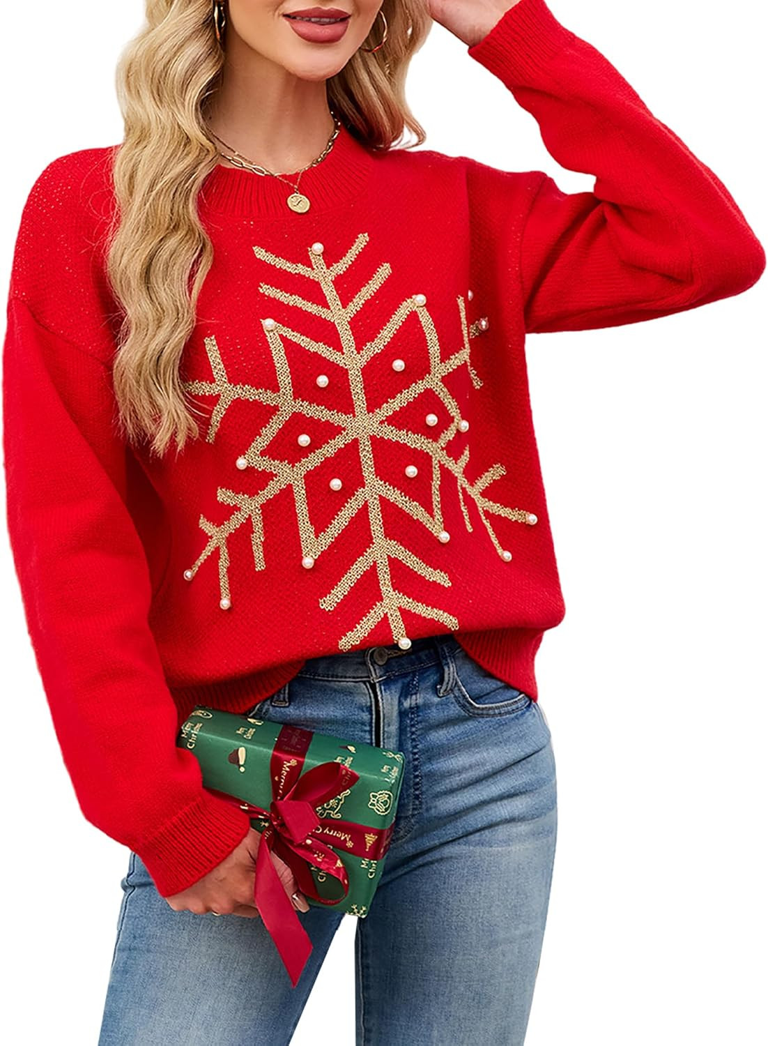 SunnyMelody Womens Christmas 2026 Fall Winter Crew Neck Pullover Sweaters | Amazon (US)