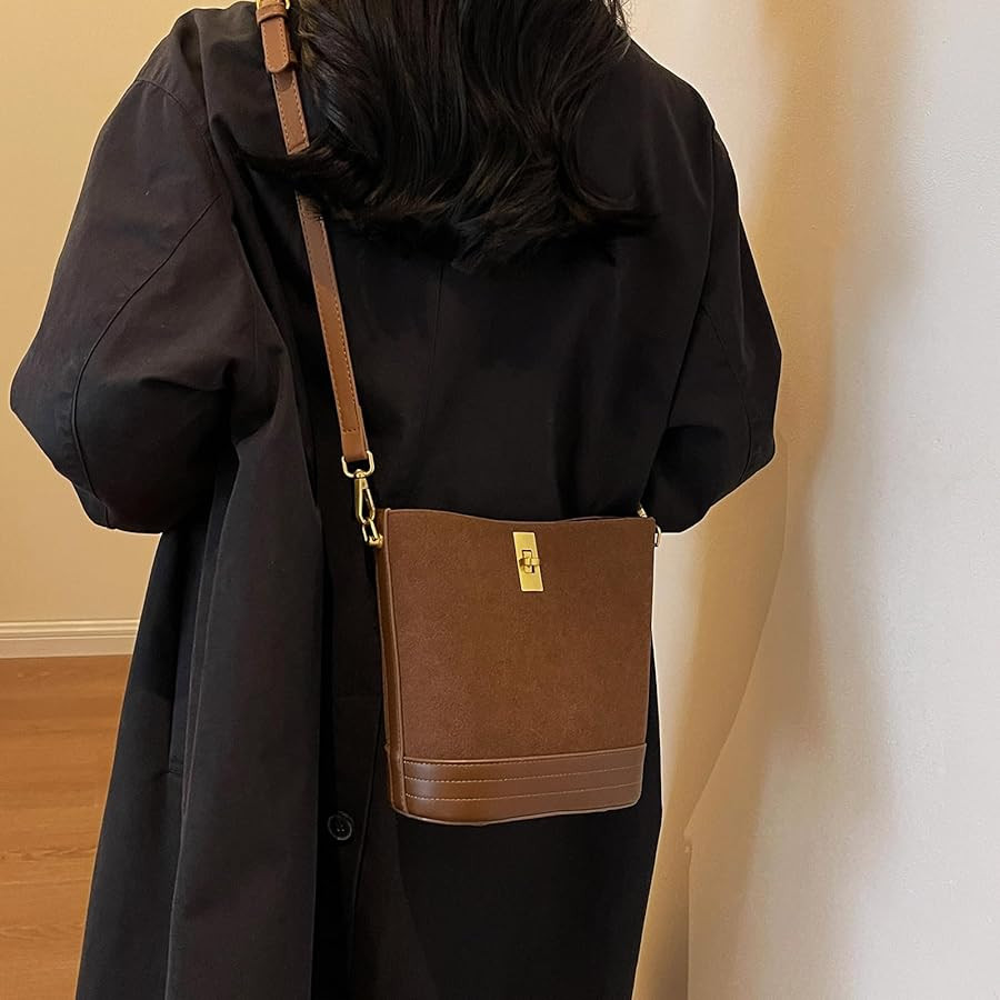Small Bucket Bag Bucket Purse for Women Shoulder Purse Crossbody Handbag Mini Faux Suede Hobo Bag | Amazon (US)