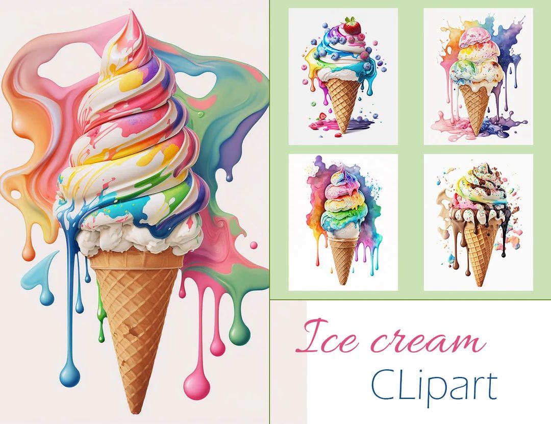 Watercolor Summer Ice Cream Clipart on White Background 10 JPEG, Wall art,Digital Download,Card M... | Etsy (US)