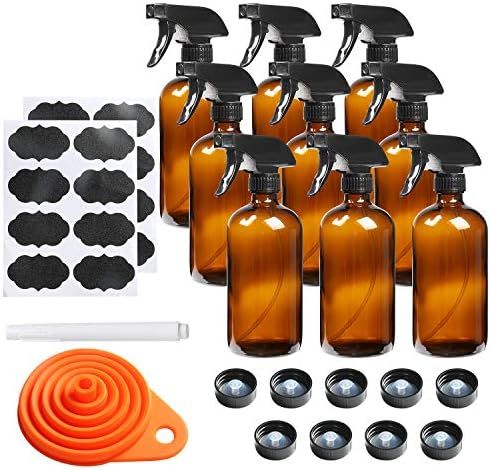 9 Pack Glass Spray Bottle 16oz, Empty Amber Spray Bottle Refillable Container for Essential Oils,... | Amazon (US)