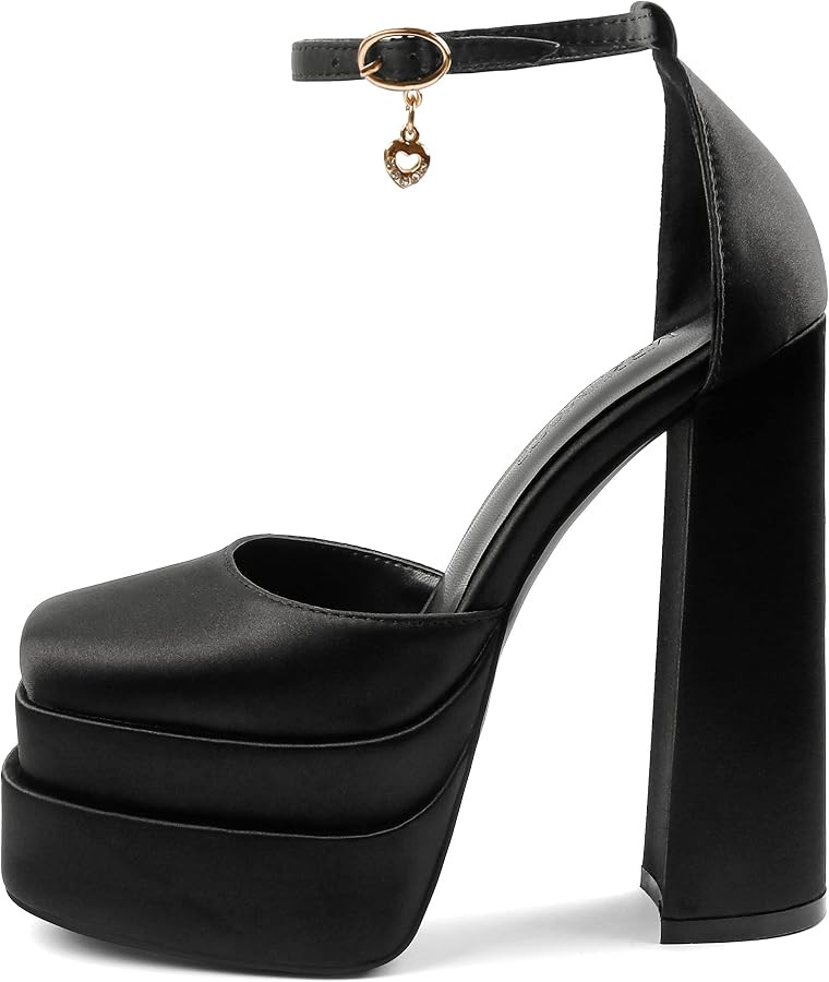 MERUMOTE Womens Sexy High Heels Platforms Pumps Square Toe Chunky Block Heels Rhinestone Party Sh... | Amazon (US)