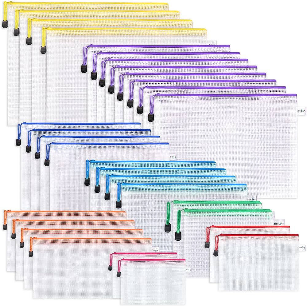 Mesh Zipper Pouch 30PCS Waterproof Zipper Bags 8 Sizes 8 Colors Plastic Document Pouch for Organi... | Amazon (US)