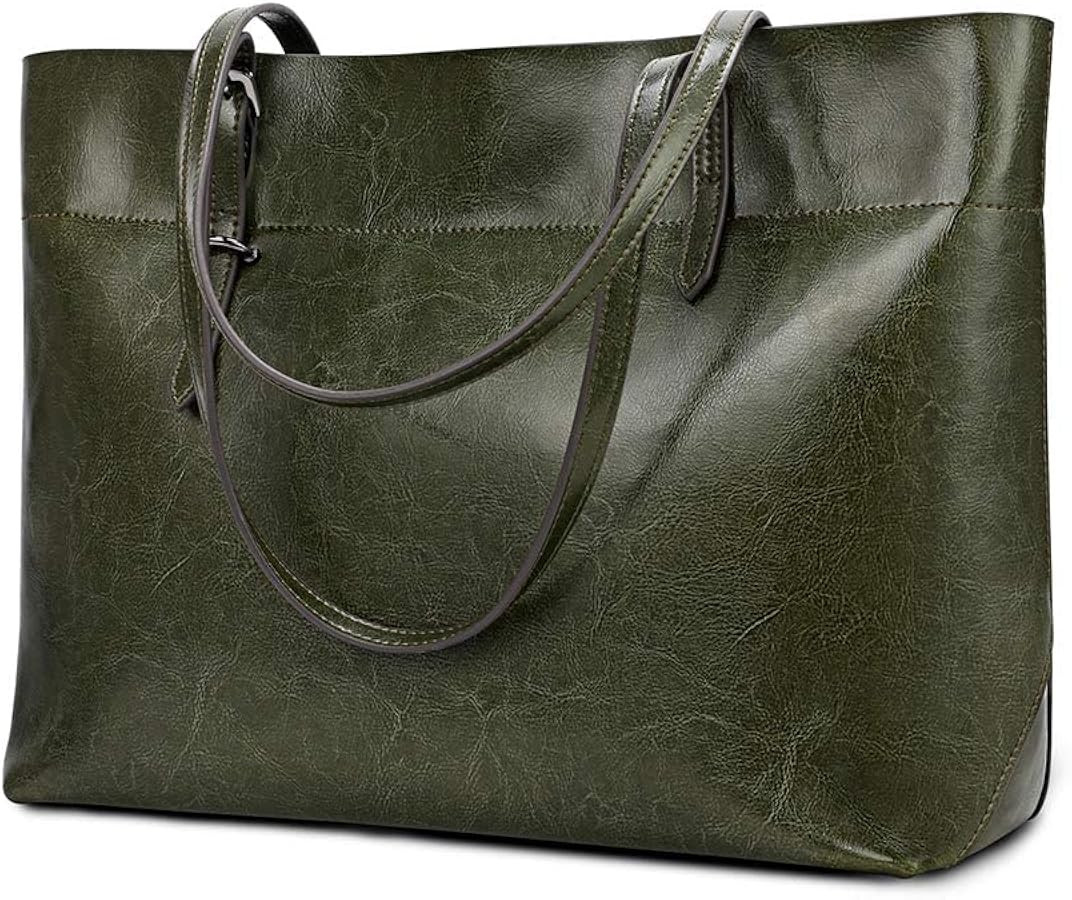 Kattee Vintage Genuine Leather Tote Shoulder Bag for Women Satchel Handbag with Top Handles | Amazon (US)